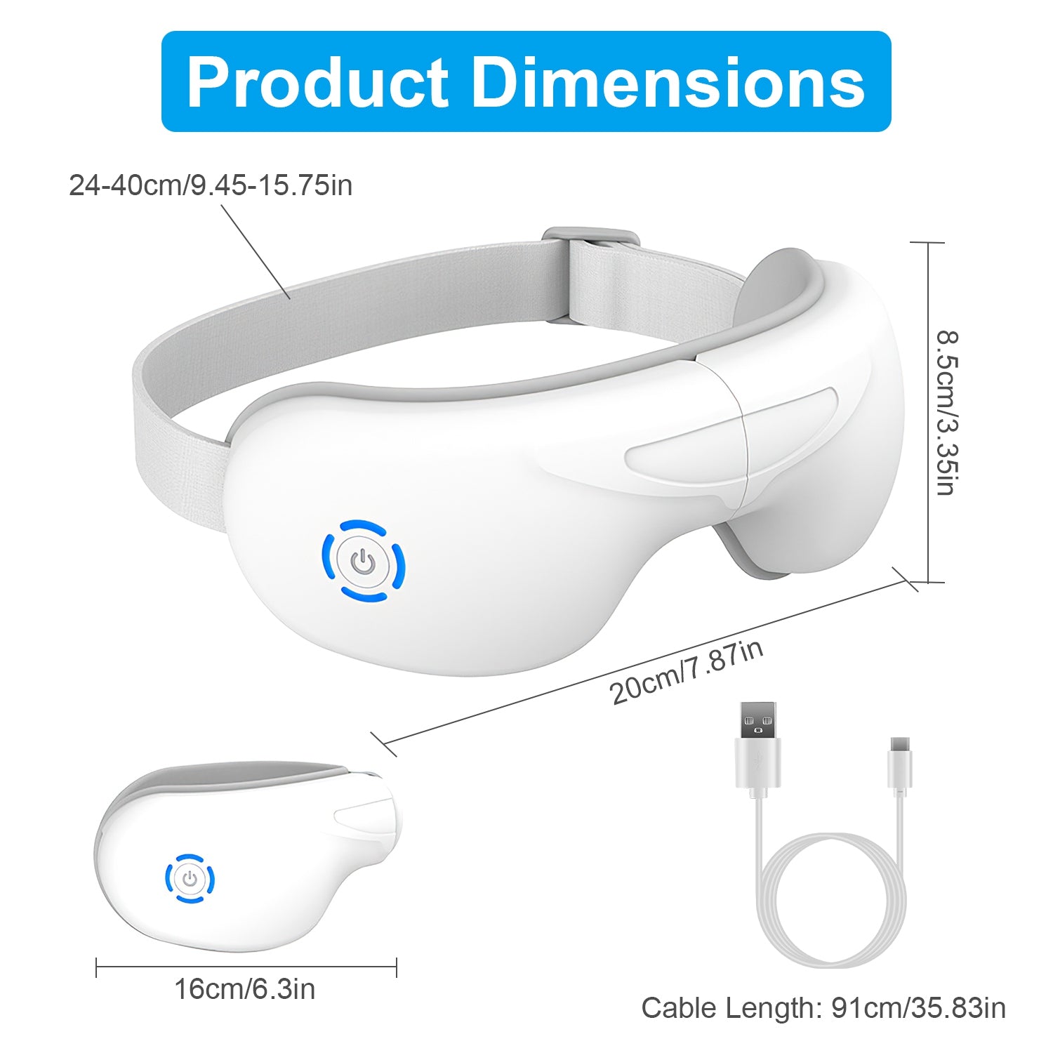 1Pc Eye Massager With Heat Music Air Pressure Vibration Massage Rechargeable For Men Women Elders Wireless Eye Mask
