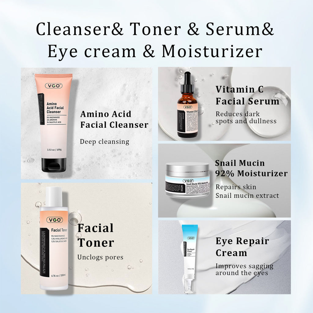 SKINCARE 5-STEP ROUTINE CLEANSER - TONER - SERUM -EYE CREAM - MOISTURIZER
